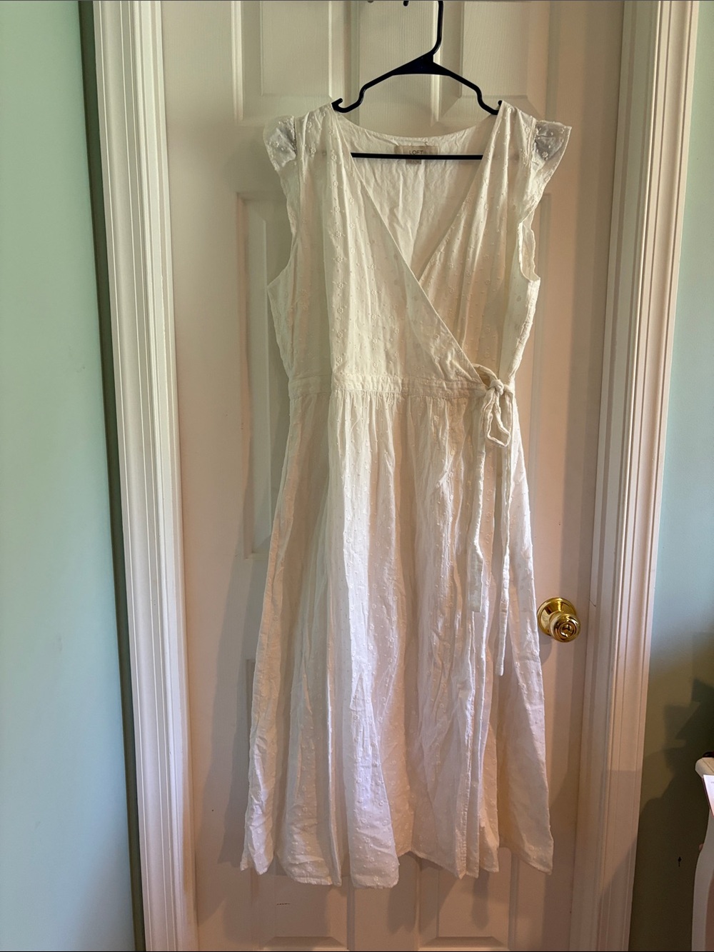 LOFT White Eyelet Wrap Midi Dress